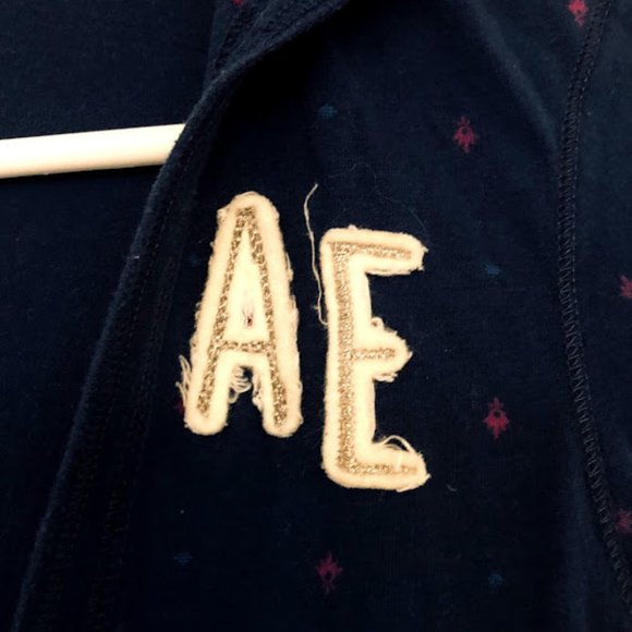 AMERICAN EAGLE blue blouse / top w hood, M - Picture 3 of 14